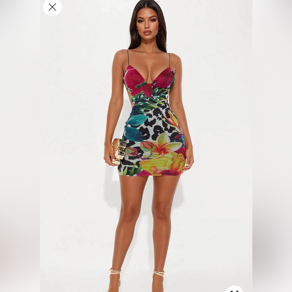 Multicolor Mariposa Floral Print Mesh Mini Bodycon Slip Dress by Fashion Nova - Picture 3 of 7
